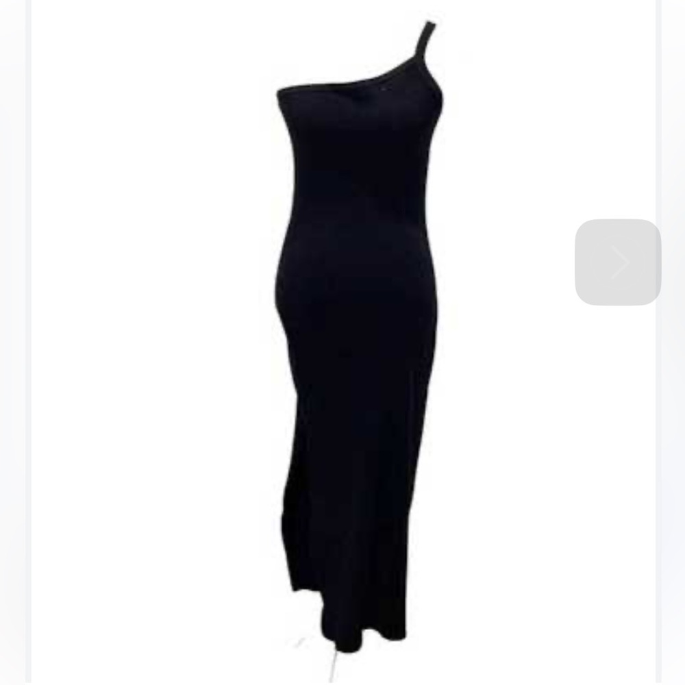 House of Harlow 1960 Black Rib Knit Slit One Shoulder Midi Dress (35065)